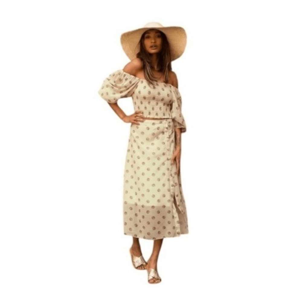 Mia Joy Joyfolie Rehanne Floral Dot Cream Skirt Set Smocked Top Midi Skirt M